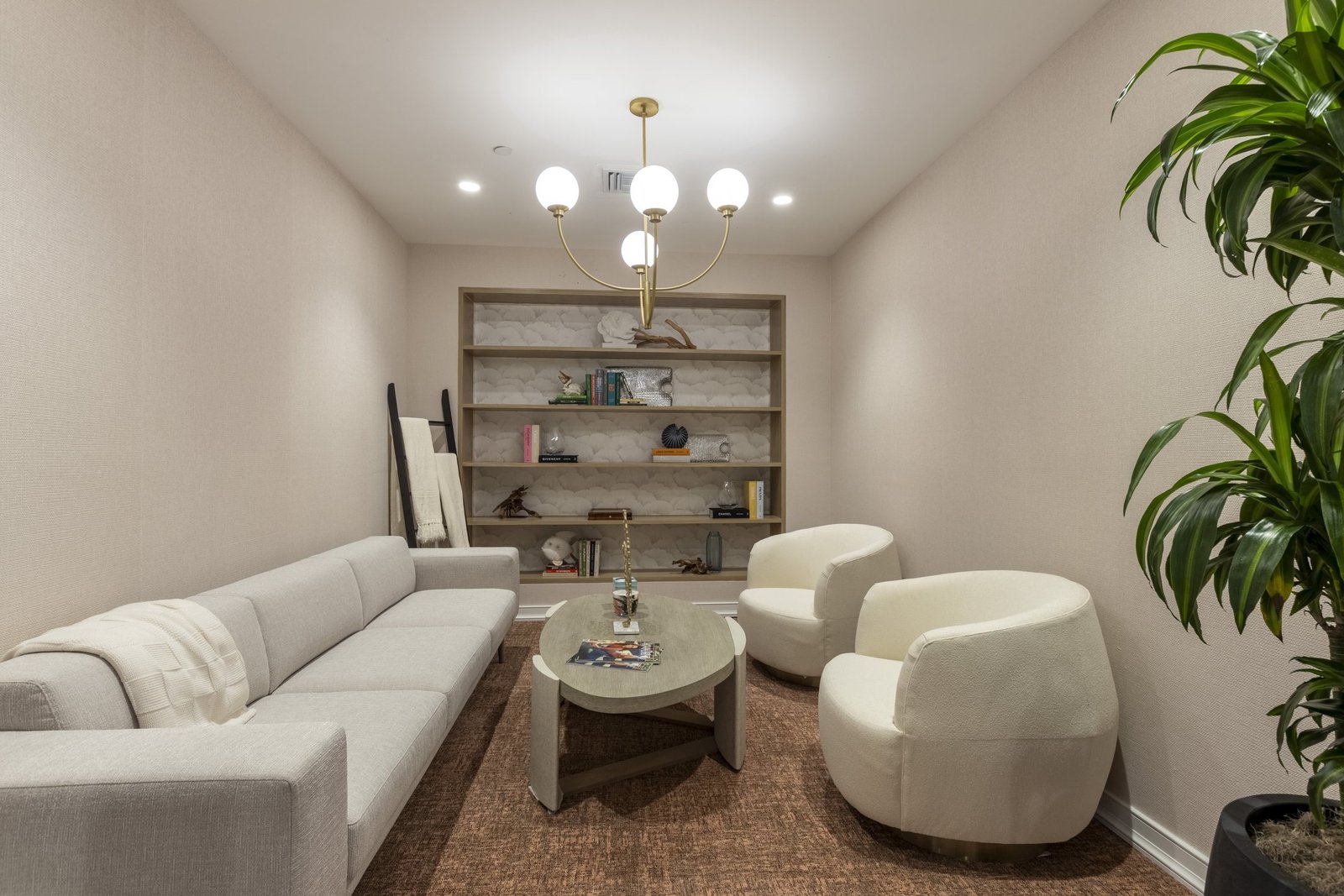 Members sitting room with textured wallcovering at a private golf club in Miami by Salt Wallcovering
