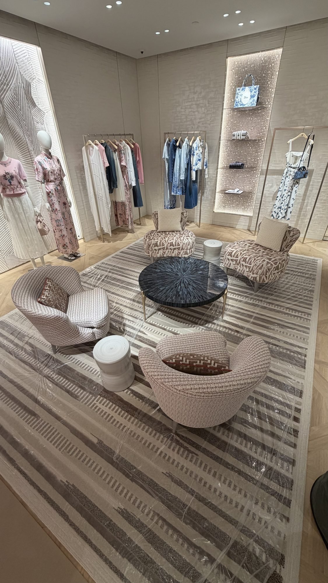 Textured wallcovering installation in a fashion boutique by Salt Wallcovering